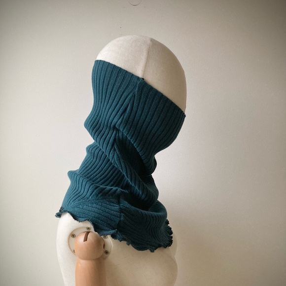 joodito 100% cotton ribbed snood turtleneck collar striped scarf teal dark green - Picture 3 of 7